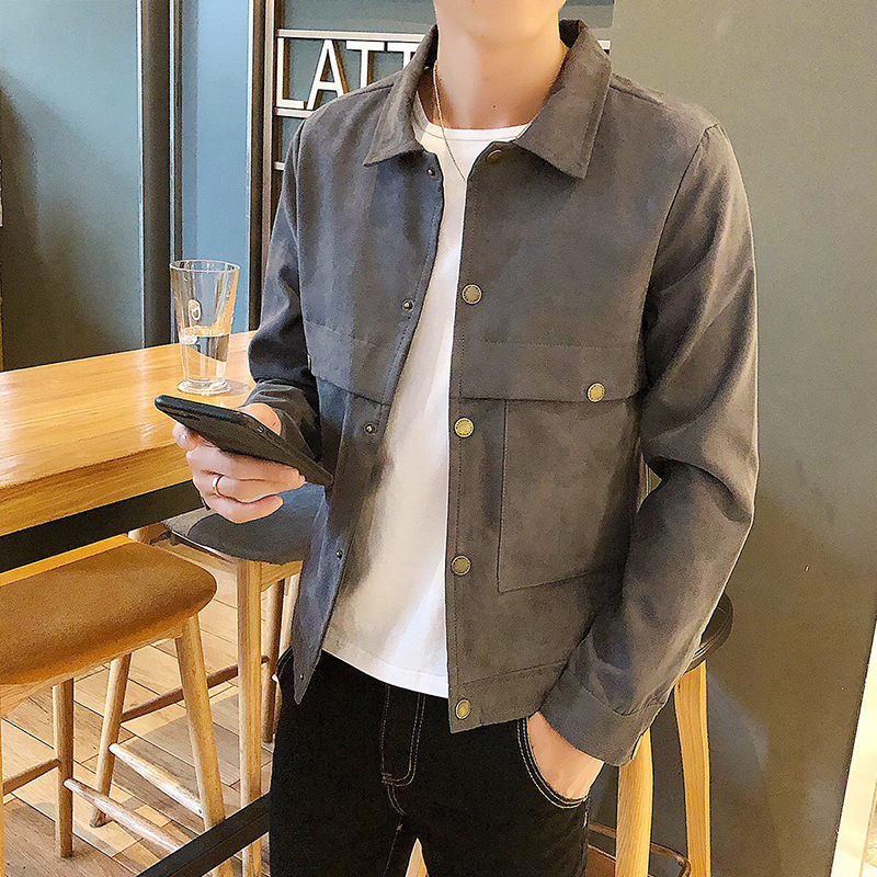 KöStlich 2019 Autumn And Winter Men's Jacket Trend Slim Korean Version Of The Simple Solid Color Suede Jacket